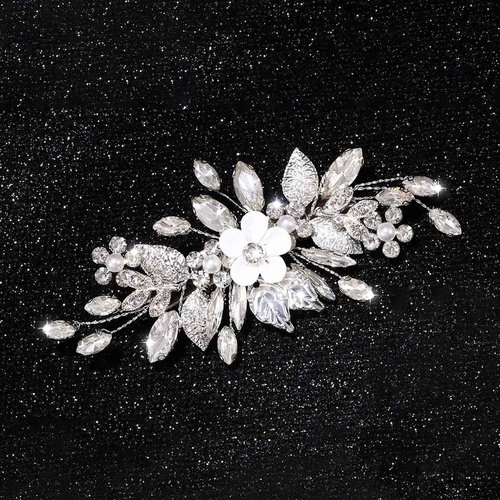 Jeairts Flower Rhinestone Hair Clips Silver Leaf Wedding Hair Pieces Glitter Floral Headpiece Hair Barrette Crystal Bridal Hair Accessories for Women and Girls