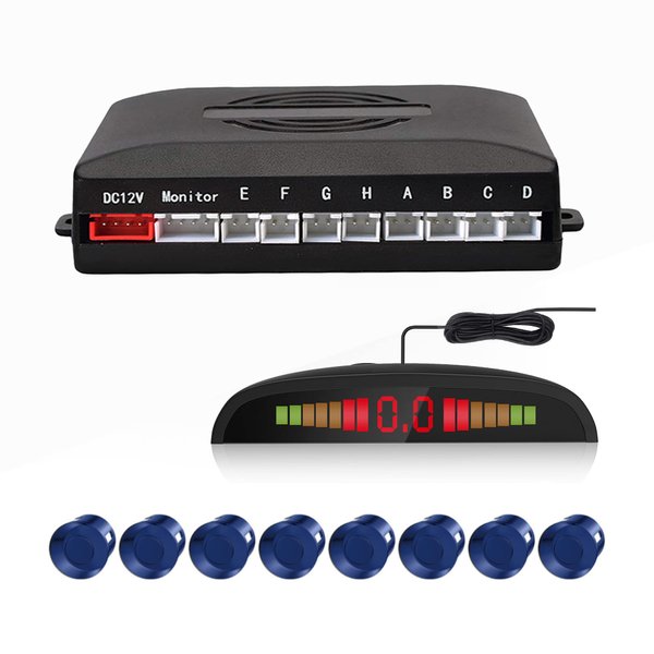 Car Reverse Parking Radar System with 8 Parking Sensors Distance Detection + LED Distance Display + Sound Warning (Blue Color)