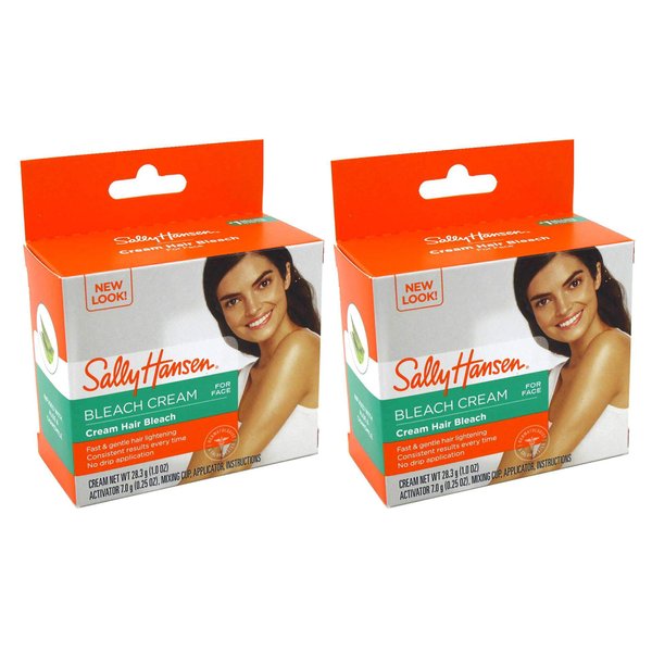 Sally Hansen Creme Hair Bleach for Face, 2 Pack, Lightens Dark Facial Hair, Smooth No-Drip Formula