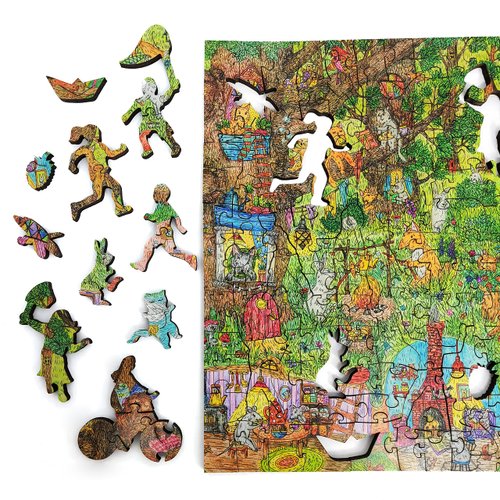 Wooden Puzzle for Adults with Uniquely Shaped Pieces - Made in The USA by FoxSmartBox - 245 Pieces - Fairy Forest. Summer