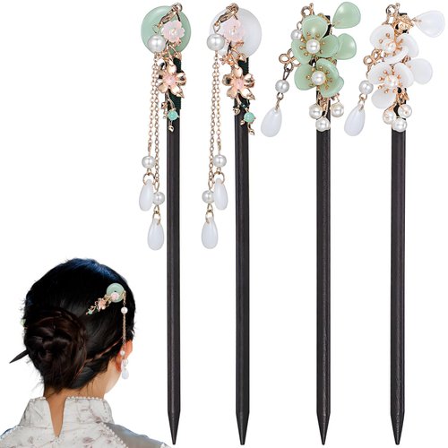 Beaupretty 4pcs Chinese Hair Sticks Wooden Hair Stick Flower Hair Chopsticks Chinese Hairpin Traditional Hair Sticks for Women