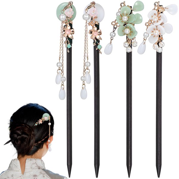 Beaupretty 4pcs Chinese Hair Sticks Wooden Hair Stick Flower Hair Chopsticks Chinese Hairpin Traditional Hair Sticks for Women