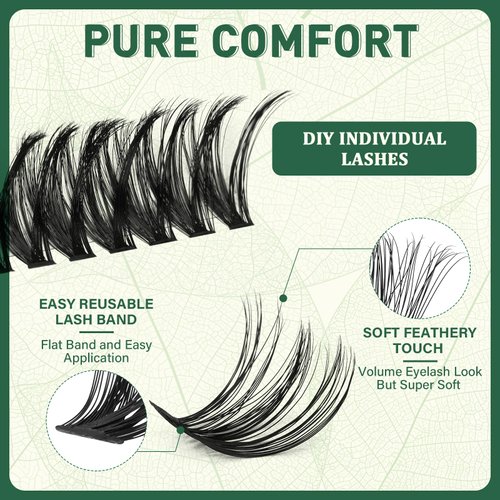 Lash Clusters 320Pcs Eyelash Clusters KEYYOU 60D D Curl 9-18MIX Clusters Lashes Thick Super Soft Wispy DIY Eyelash Extension at Home(60D-D,9-18MIX)