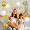40 Inch Light Gold Number 1 Balloon, 1st Birthday Balloons, Confetti Balloons Gold Birthday Print White Latex Balloons Giant 1 Foil Balloon for Baby Boy Girl 1st Birthday Party Decorations Anniversary