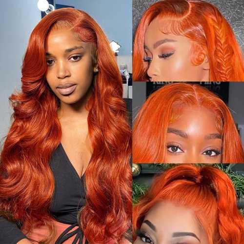 Asidow Ginger Orange Body Wave Lace Front Wigs Human Hair Pre Plucked with Baby Hair 180% Density 13x4 HD Lace Frontal Glueless Wigs for Women 30 inch