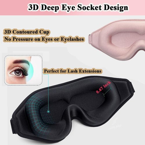 3D Eye Mask for Lash Extensions, Lash Sleeping Mask Eyelash Protector for Women, Light Blocking Deep Contoured Eye Covers for Sleeping with No Pressure Cup & Adjustable Strap for Sleep Yoga Travel