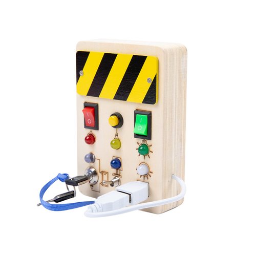 Montessori Square Busy Board-LED Light Switch Toys for Toddlers with Pluggable Wire and Key,Sensory Board Toy,Baby Activity Button Toy,Montessori Toys for 3+ Year Old,Travel Toy Gifts for Boys Girls