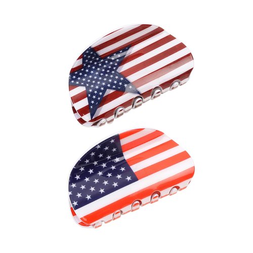 Firopia 2Pcs Patriotic Independence Day 4th of July Hair Claw for Women American Flag Hairclip for Women