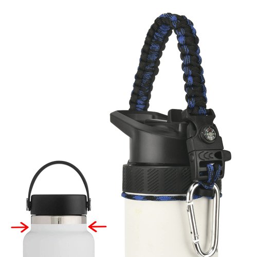 Miracredo Paracord Handle for New Hydro Flask 2.0 Wide Mouth Water Bottle with Rubber Ring and Carabiner, Easy Carry Strap Holder for Hydro Flask Water Bottle, Fit 32 oz to 40oz Hydroflask