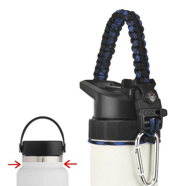 Miracredo Paracord Handle for New Hydro Flask 2.0 Wide Mouth Water Bottle with Rubber Ring and Carabiner, Easy Carry Strap Holder for Hydro Flask Water Bottle, Fit 32 oz to 40oz Hydroflask
