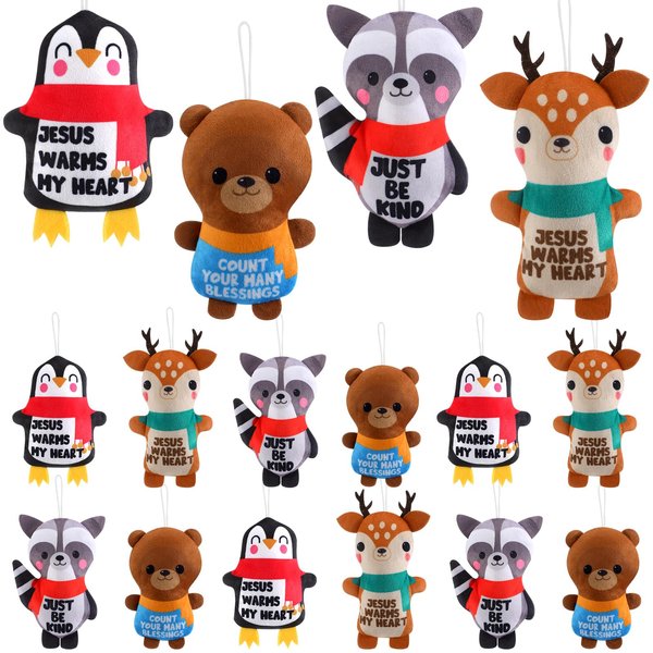 Vertintong 12 Pcs Christmas Mini Religious Stuffed Animals for Kids Winter Plush Animal Party Favors Small Christian Stuffed Toy Bulk for Sunday School Keychain Bag Stuffers Gift Winter Party Supplies