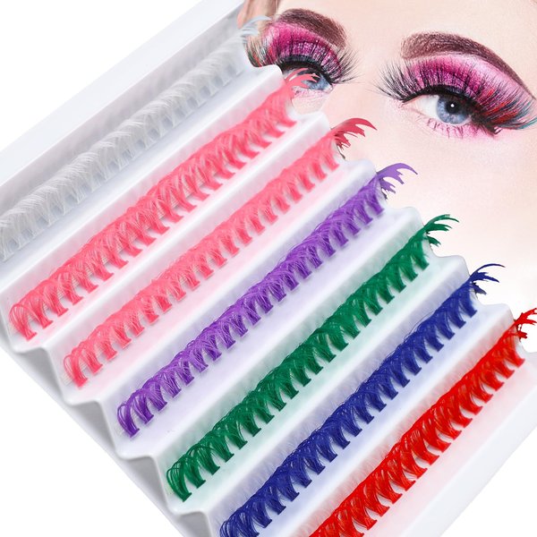 Sibba Colored Lashes Cluster, 14MM Individual False Lashes, Wispy & Curl Eyelashes, DIY Eyelashes Extension at Home, 140Pcs Colorful Cluster Eyelashes