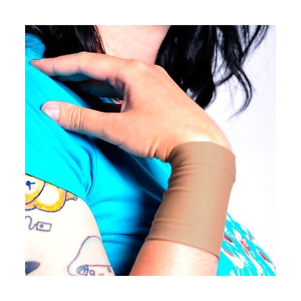 Tat2X Ink Armor Premium Wrist 3" Tattoo Cover Up Sleeve - Super Comfy - U.S. Made - Suntan - XL2X (single wrist cover sleeve)