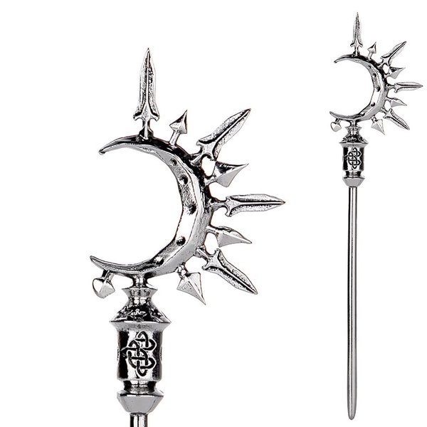 2pcs Sword Moon Hair Styling Pins Black Wicca Witch Hair Slide Renaissance Festival Hair Acceossories for Women Hair Stick Antique Silver Plated