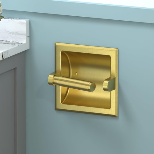 FORIOUS Brushed Gold Toilet Paper Holder Wall Mount, in Wall Toilet Paper Holder Gold, Champagne Bronze Toilet Paper Holder Recessed Made of Metal, Lavatory Gold Toilet Paper Roll Holder