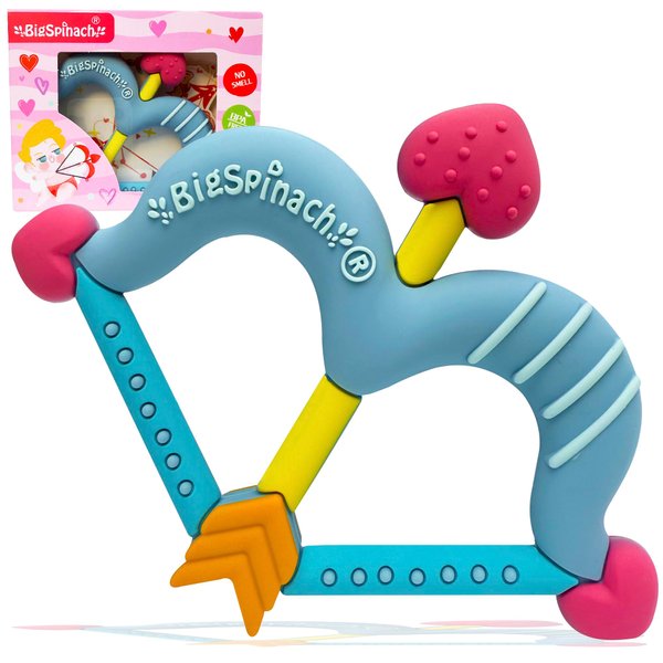 BIGSPINACH Teethers Heart Shape Silicone Baby Teether Toy Easy for Little Hands to Hold,Cupid Bow and Arrow Soft Teething Toy for Infants,Valentine's Day Gift for Girl or Boy (Blue)