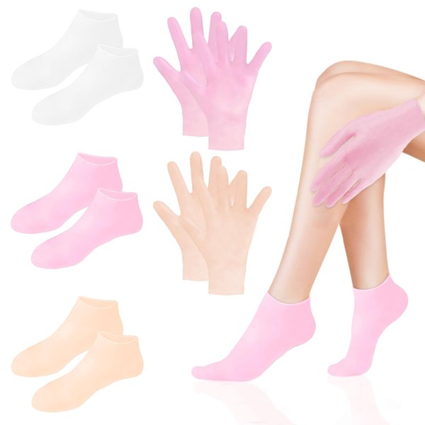 5 Pairs Silicone Moisturizing Glove Socks Silicone Gel Spa Socks Pedicure Socks Foot Care Silicone Aloe Socks for Foot Hand Softening