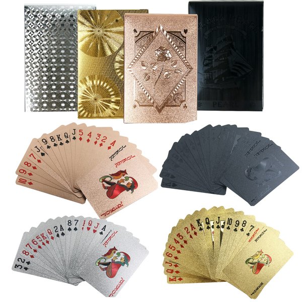 FMOACEN 4 Decks Waterproof Playing Cards Plastic Black Rose Gold Playing Card Foil Poker Cards Themed Standard Playing Card Games for Adults Family Game Party