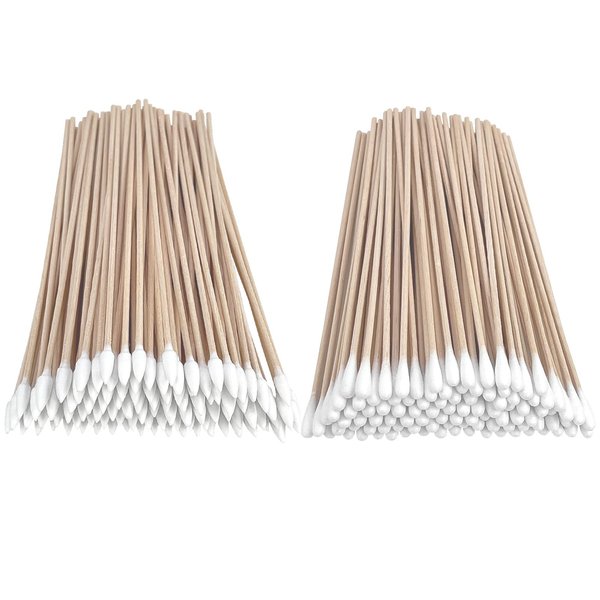 6" Cotton Swabs 200 Pcs Set - 100 Round And 100 Precision Tip Gun Cleaning Swabs - Bamboo Sticks Long Cotton Swabs For Makeup, Pet Care(100 pcs round + 100 pcs pointed)