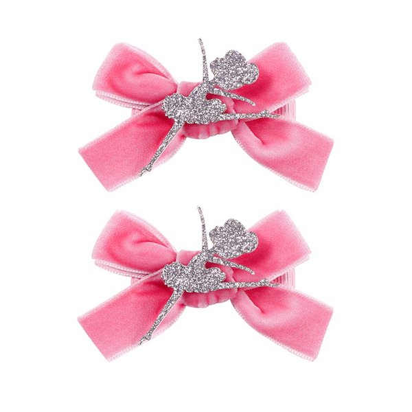 BBTDIN Ballet Girl Hair Clips Pin Glitter Bow Hair Accessories for Little Girls BBG03 (Pink Red Bow)
