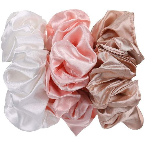 6 Pieces Satin Silk Scrunchies for hair, Big Hair Scrunchies Satin Hair Ties Ponytail Holder No Hurt Your Hair