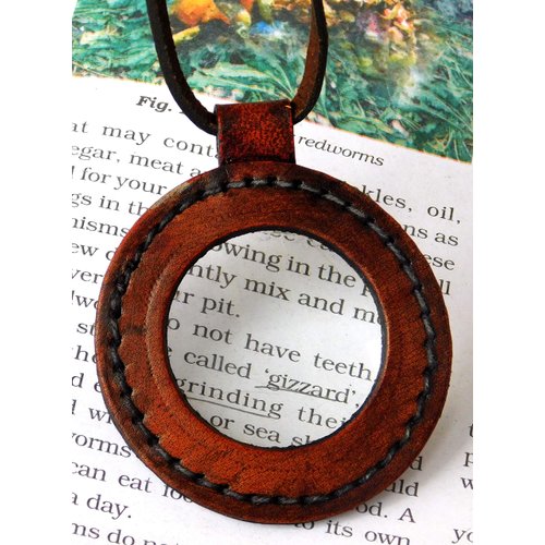 Nautical Vintage Leather Strap Necklace Magnifying Glass Magnifier Pendant