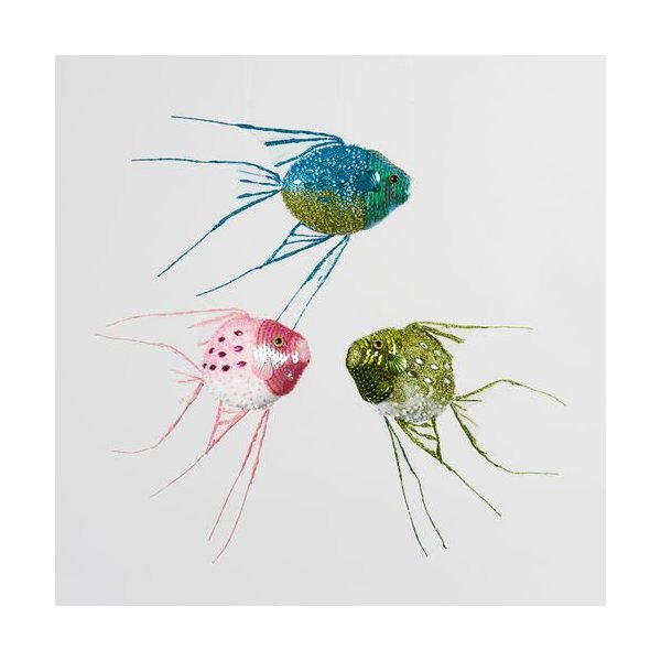 One Hundred & 80 Degrees Glitter Tropical Fish Sea Ornaments Set of 3