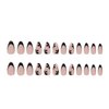 24 Pcs Pink Press on Nails Short Almond - YEFIUO Small Flowers Fake Nails Press ons Black French Nail Tip Glue on Nails with Cute Design Full Cover False Nails Stick on Nail Acrylic Nail Art Kit