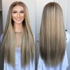 K'ryssma Blonde 13x6 Frontal Wig Highlight Blonde 13x6 Lace Front Wig Pre Plucked Glueless Long Straight Ombre Mixed Brown Synthetic Lace Front Wigs for Women with 6 Inch Deep Part 24 Inches