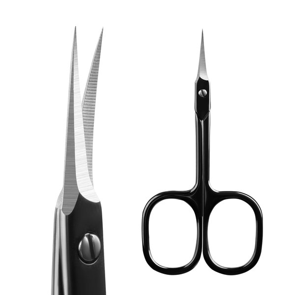 Velodios Professional Cuticle Scissors Extra Fine for Women and Men, Upgraded Curved Precise Pointed Tip Grooming Scissors for Trimming Eyebrow, Eyelash, Trim Nail and Dry Skin (Black)