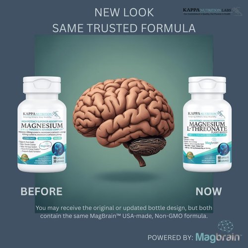 Kappa Nutrition Magbrain™ Magnesium L-Threonate Plant-Based, 420mg Elemental Magnesium (3 Capsules) from 2,253mg, 60 Vegan Capsules, Brain, Sleep & Muscle Support.