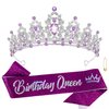Atoden Birthday Crown and Birthday Queen Sash Birthday Girls Tiara Purple Crystal Crown for Women Princess Birthday Party Decorations Rhinestone Headband Happy Birthday Accessories for Party Gifts