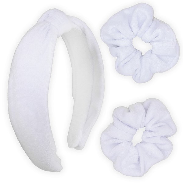 FROG SAC Spa Headband for Washing Face, Teen Girls White Terrycloth Skincare Headbands and Wristbands, Soft Facial Makeup Towel Head Band, Skin Care Girl Hair Accessories