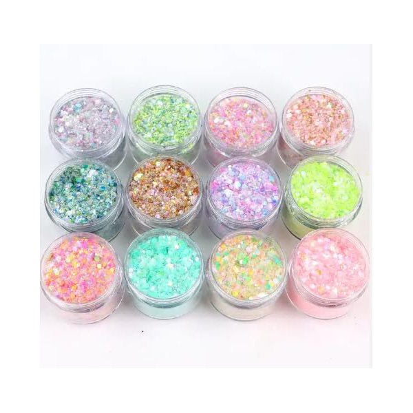 Nail Dazzle Cosmetics Holographic Iridescent Glitter Powder Set, 20 Colors/Pots Total, Loose Chunky Glitter for Face, Nails, Hair, Body Art, Festivals, Crafts