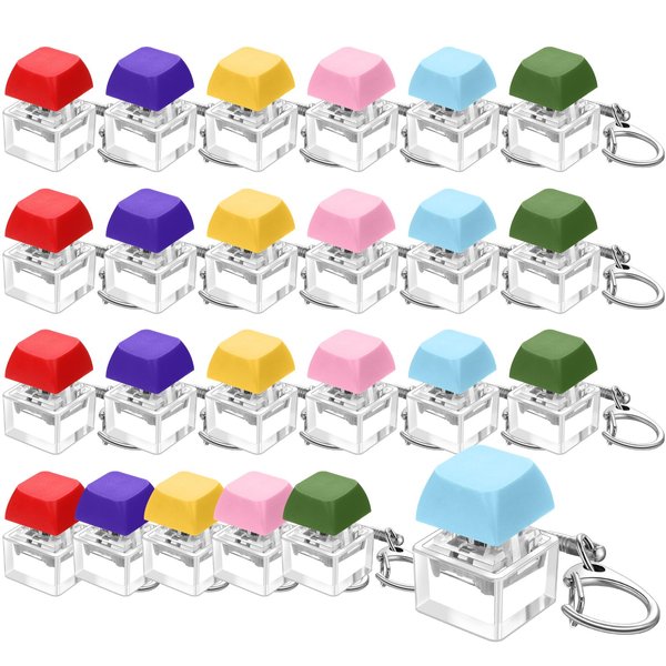 Nosiny 24 Pcs Keyboard Fidget Keychains Fidget Toys Keyboard Finger Keyboard Keychains Stress Relief Keycap Fidget for Adults Teens Boys Girls Students Decompression Gifts, 6 Bright Colors