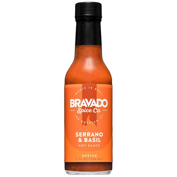 Serrano And Basil Hot Sauce By Bravado Spice Gluten Free, Vegan, Low Carb, Paleo Hot Sauce All Natural 5 oz Hot Sauce Bottle Award Winning Gourmet Hot Sauce