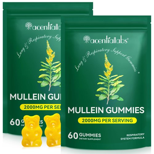 2 Pack Mullein Gummies for Lung Detox, Mullein Herbal Supplement, 2000mg Mullein Leaf Extract for Respiratory & Digestive & Immune Support