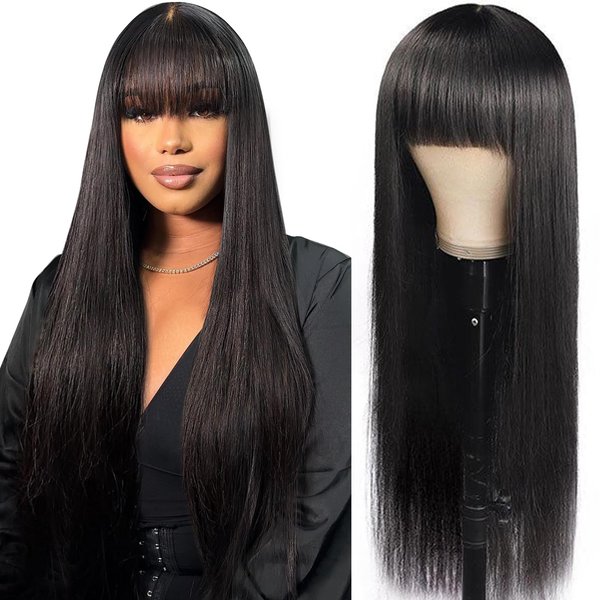 Ruiyu 250 Density 2x4 HD Lace Front Wigs Human Hair Wigs with Bangs Ready to Wear and Go Glueless Lace Closure Straight Wigs for Beginners Women 100% Brazilian Human Hair 24 Inch