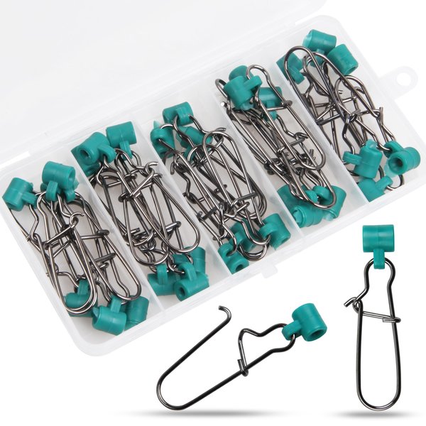 Fishing Line Sinker Slide High-Strength Braid Line Sinker Slider with Duo-lock Snap Sinker Weight Connectors Fishing Tackle Box Kit (30pcs)