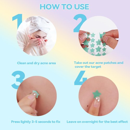 Waspot Pimple Patches for Face, Cute Star Zit Covers, Stars Hydrocolloid Acne Patch, Colorful Stickers with Tea Tree, Salicylic Acid & Cica Oil (10mm&12mm) 140 Count