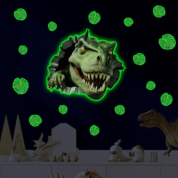 3D Watercolour Dinosaur Wall Stickers Glow in The Dark, Peel and Stick Removable Dino Wall Decals for Kids, Dinosaur Stickers for Baby Nursery Bedroom (Green)