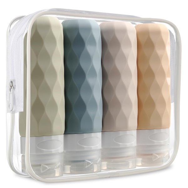 Gemice Travel Bottles for Toiletries, Tsa Approved 3oz Portable Travel Bottles, BPA Free Leak Proof Squeezable Travel Size Containers, Travel Accessories for Shampoo Conditioner Lotion (4 Pack)