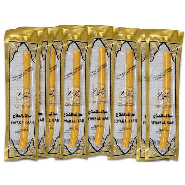 bonballoon 4 Pcs Al Falah Siwak Meswak Miswak Miswak Arak Peelu Al Falah Chewing Stick with Natural Flavor Herbal Toothbrush Vacuum Sealed Breath Freshener (Four Tooth Sticks)