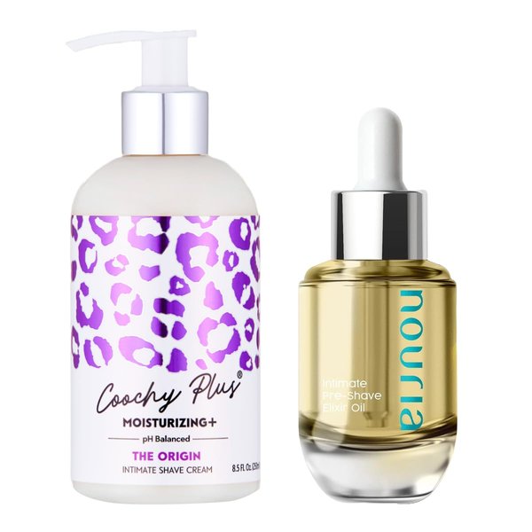 Coochy Plus Intimate Shave Cream The Origin + Pre-Shave Elixir Moisturizer Oil Kit – HydroLock & MOISTURIZING PLUS Continuous Hydration Reliefs Razor Burn Bump Ingrown Hair