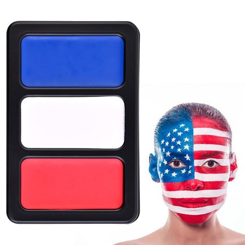 TOCADIS Red White Blue Face Paint, Face Paint 3 Colors with 2 Brushes, American Flag Face Paint for Independence Day, Red White and Blue Body Paint for Halloween, Baseball Sports, Clown Makeup