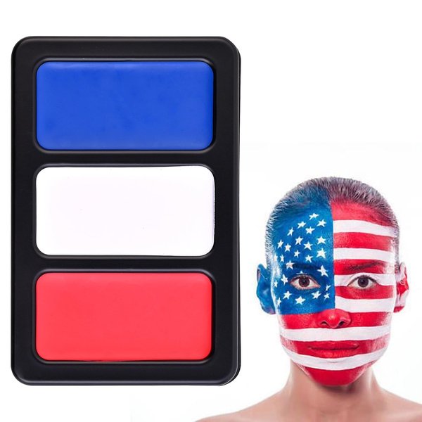 TOCADIS Red White Blue Face Paint, Face Paint 3 Colors with 2 Brushes, American Flag Face Paint for Independence Day, Red White and Blue Body Paint for Halloween, Baseball Sports, Clown Makeup