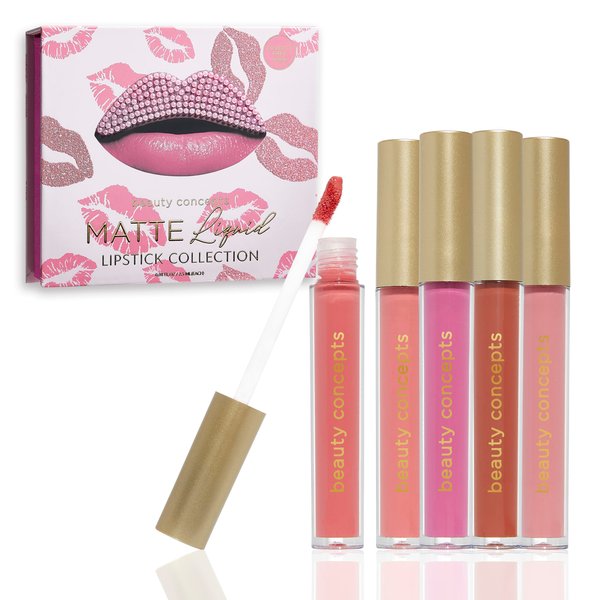 Beauty Concepts 5-Piece Matte Liquid Lipstick Set - Vivid Reds and Pinks, Long-Lasting Formula (2ml each), Pretty Pink