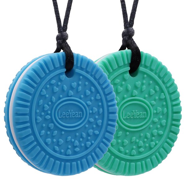Chewy Necklaces for Sensory Kids, 2 Pack Silicone Chew Necklace Sensory Necklaces for Boys with Chewing, Autism, ADHD, SPD, Oral Motor Anxiety Pendant for Adults