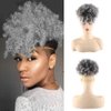 Aisaide High Afro Puff Drawstring Ponytail Bun with Bangs for Black Women Short Afro Kinky Curly Ponytail Extension Clip in Hair Extensions Pineapple Synthetic Grey Ponytail with Two Clips(1B/Grey)