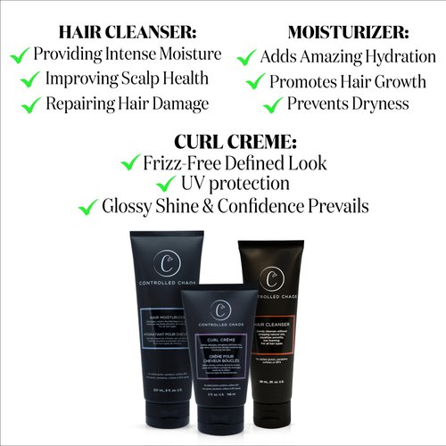Controlled Chaos Hair Care Set for Curly Hair - 3 Pack Including Shampoo, Conditioner, Curl Defining Cream to Control Frizz & Nourish All Hair Types